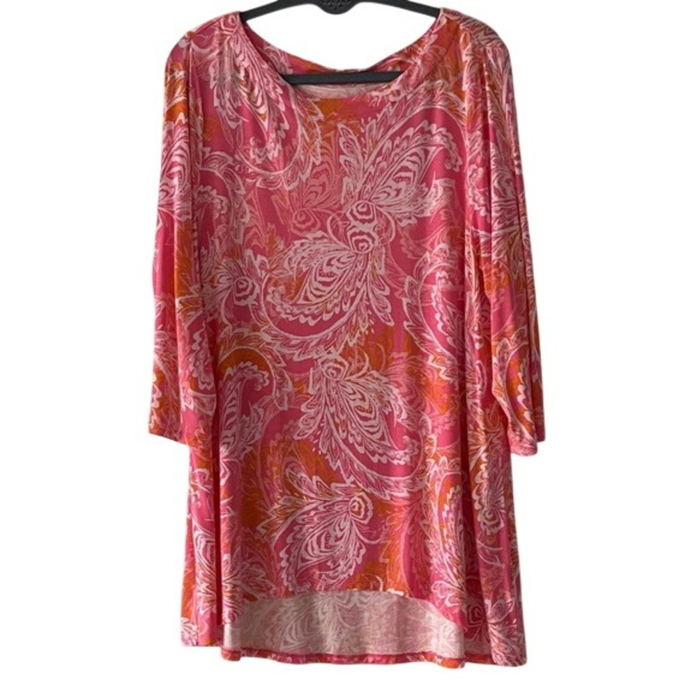 Belle by Kim Gravel Rayon Spandex Paisley 3/4 Sleeve Top Large